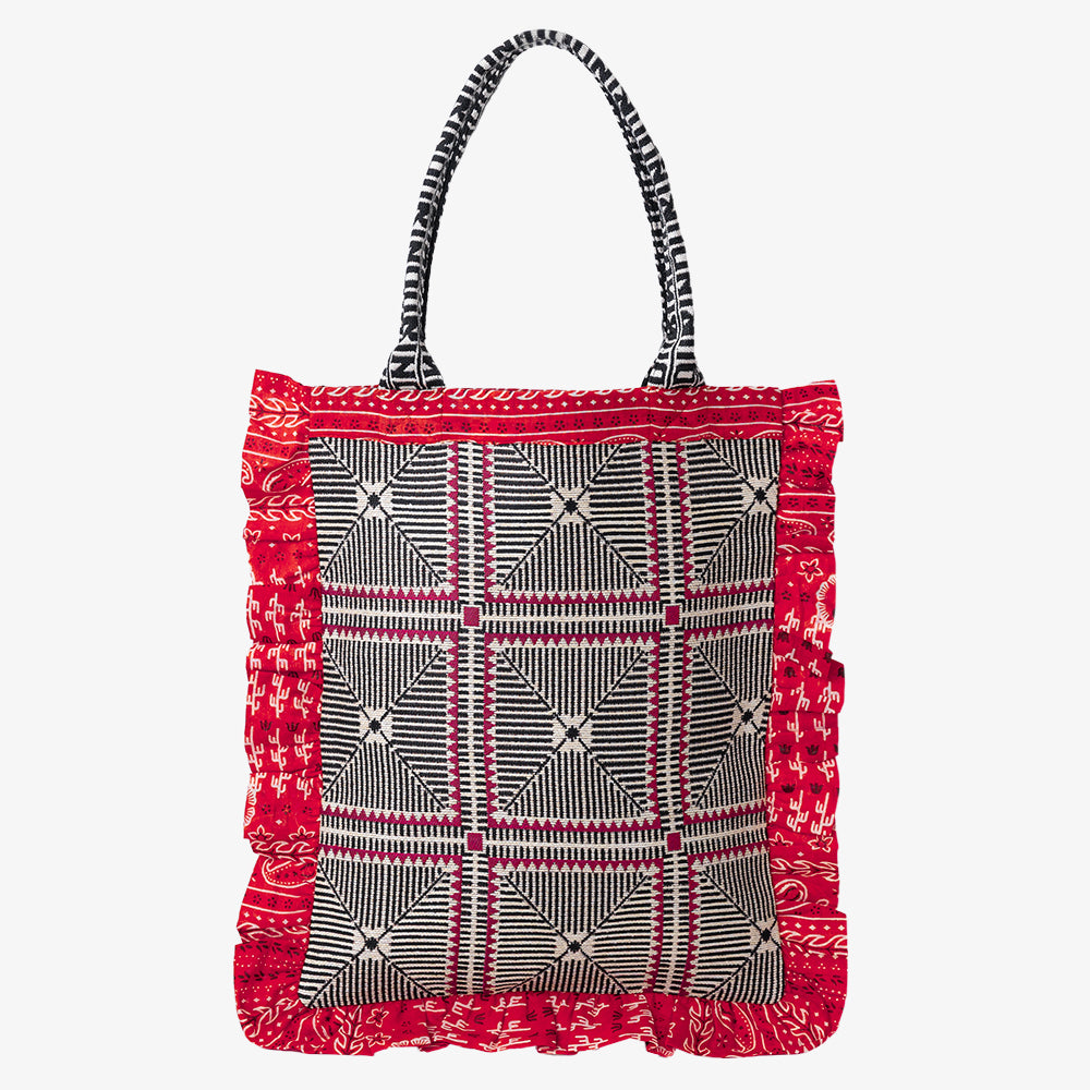 Crochet ジャカード フリル トートバッグ Red / BBB-2166-26ss-c1