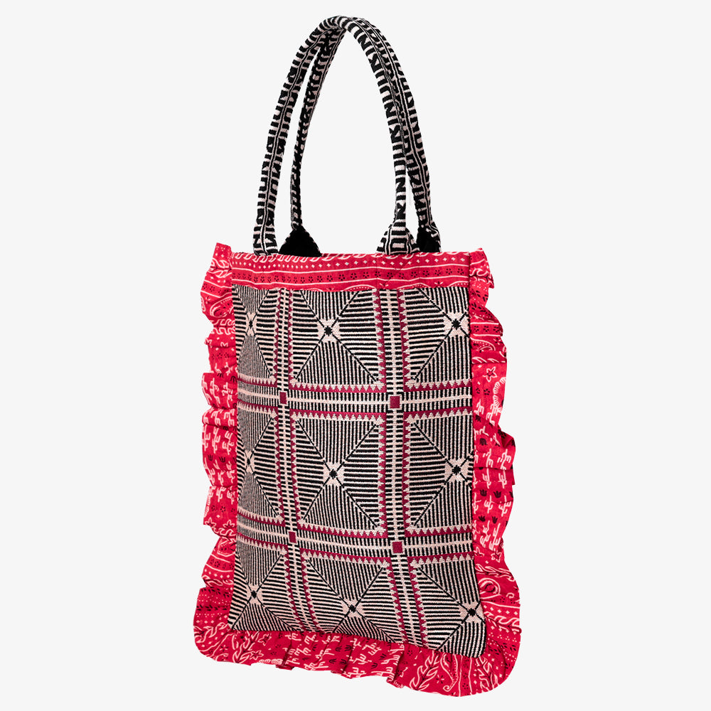 Crochet ジャカード フリル トートバッグ Red / BBB-2166-26ss-c1