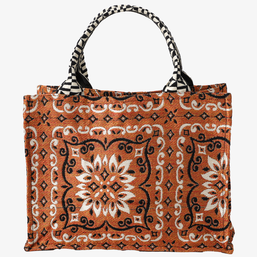 BBB-2092 Joni Flower Jacquard Small Book Tote Bag / c#1 Orange