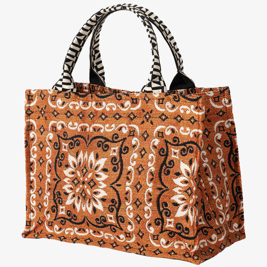 BBB-2092 Joni Flower Jacquard Small Book Tote Bag / c#1 Orange