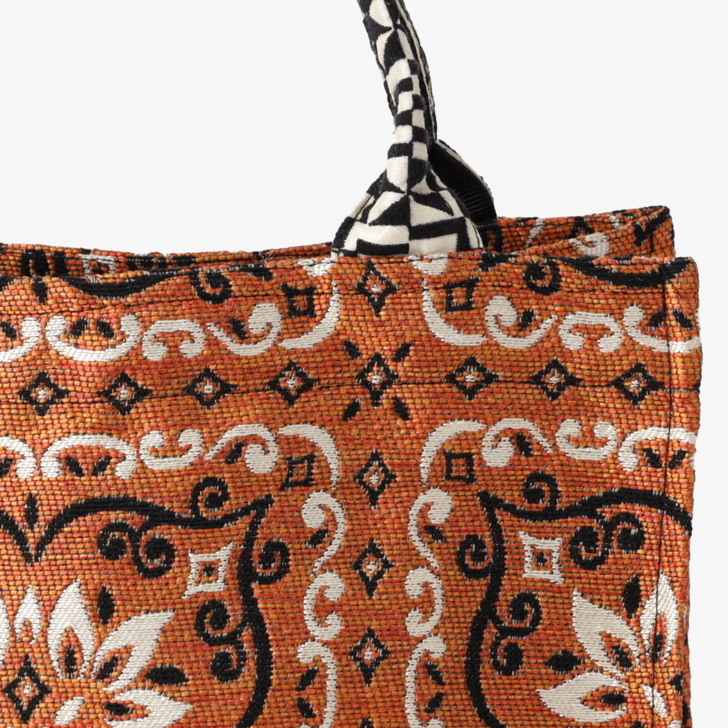 BBB-2092 Joni Flower Jacquard Small Book Tote Bag / c#1 Orange