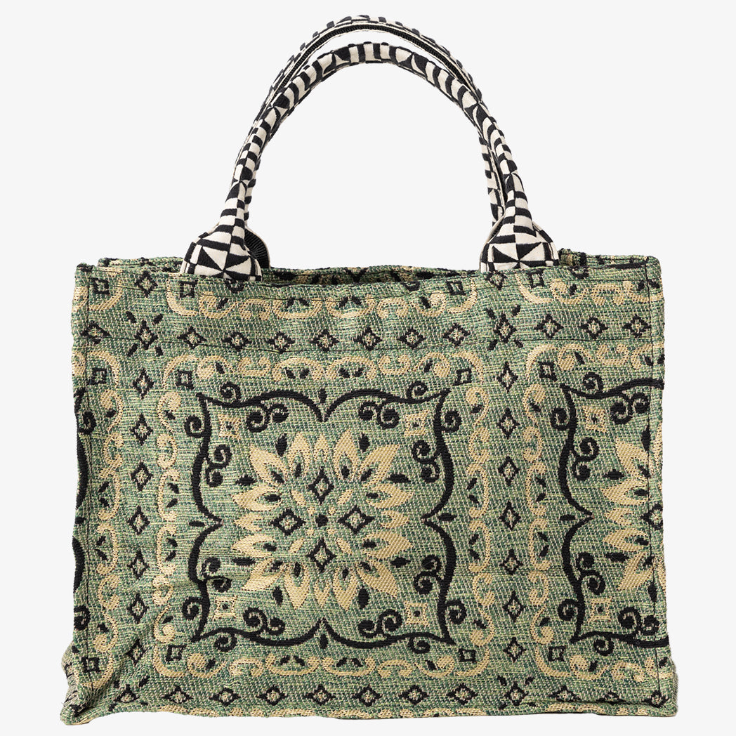 BBB-2092 Joni Flower Jacquard Small Book Tote Bag / c#2 Olive