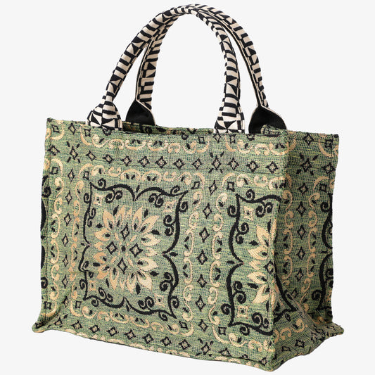 BBB-2092 Joni Flower Jacquard Small Book Tote Bag / c#2 Olive