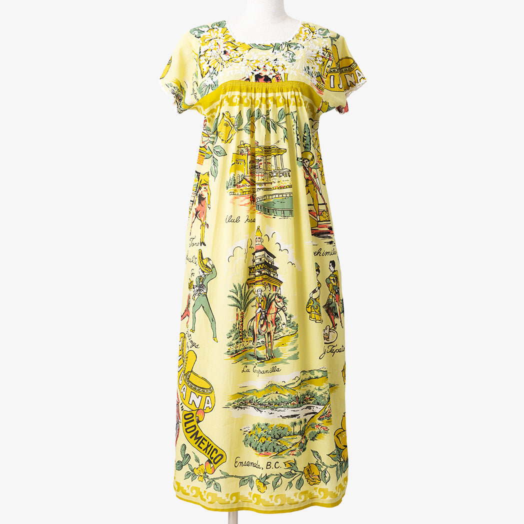 Map Print Hand Embroidered Dress TIJUANA Yellow / BM1868map-25s-c2