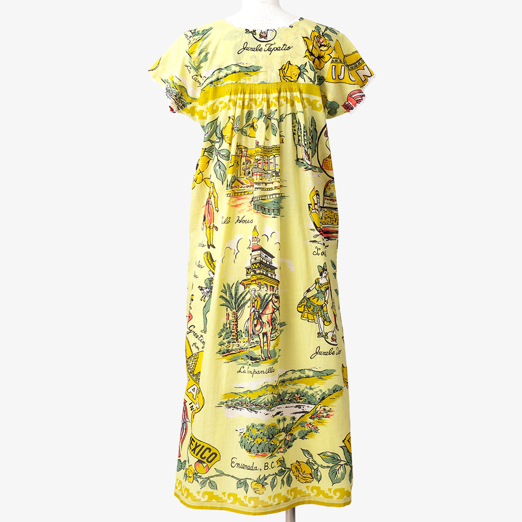 Map Print Hand Embroidered Dress TIJUANA Yellow / BM1868map-25s-c2