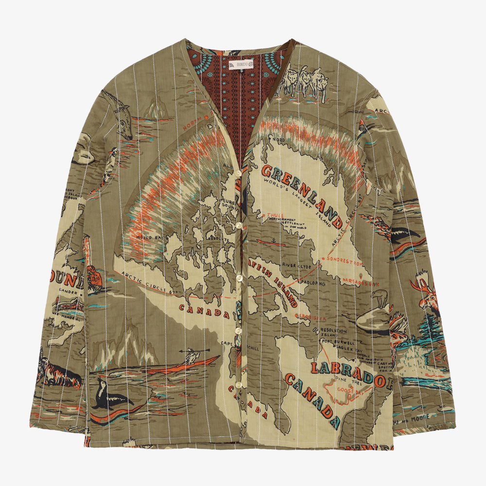 Cotton Quilt V-Neck Shirts / PIM66NC-QT-26fw-c3 GREENLAND Olive