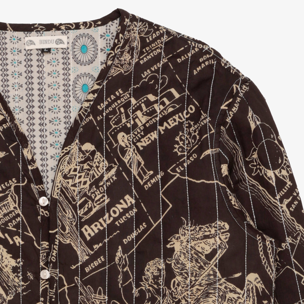 Cotton Quilt V-Neck Shirts / PIM66NC-QT-26fw-c5 MIDWEST Ebony