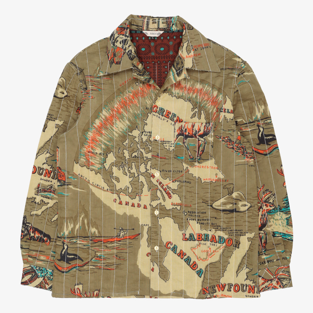 Cotton Quilt Open Collar Shirts / PIM66QT-26fw-c3 GREENLAND Olive