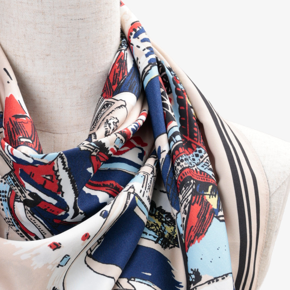 Paris Polyester Map Scarf Natural / TB1Paris100-c1