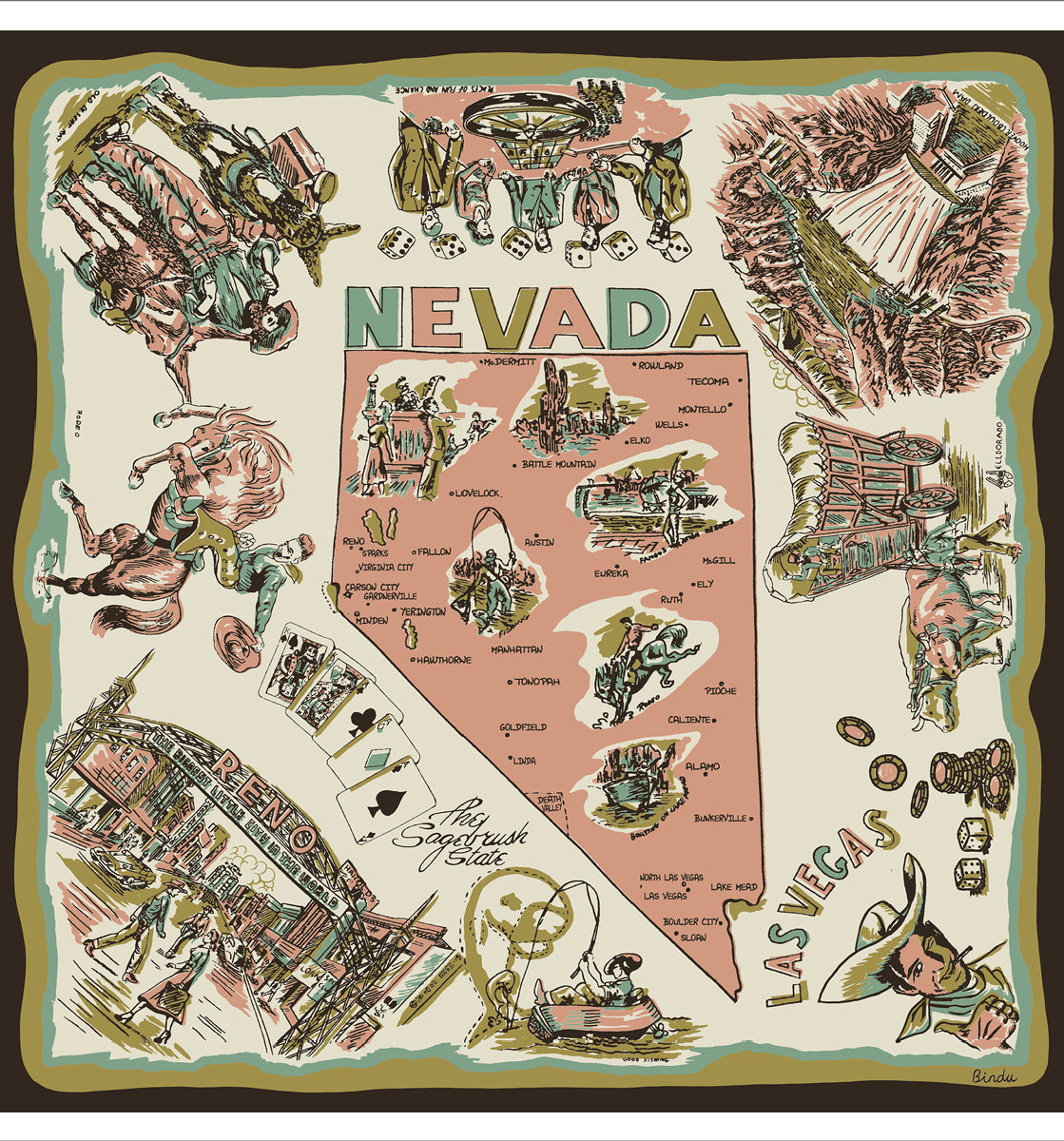 Nevada Map Bandana Gold/Salmon