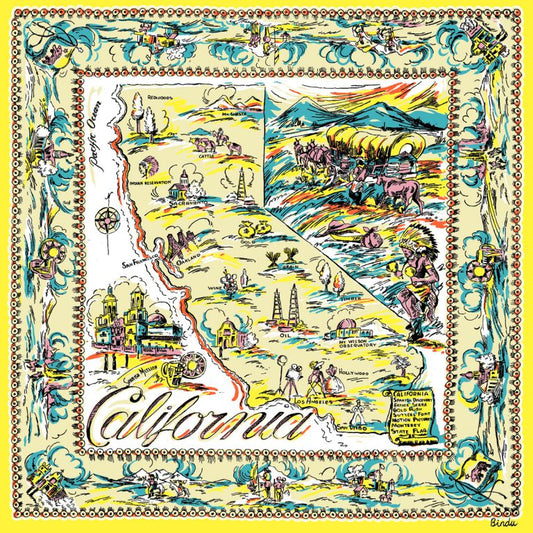 New California “ (ニューカリフォルニア）・ヴィンテージ風マッププリント　スカーフYellow