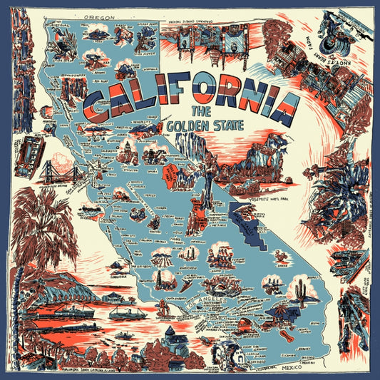 カリフォルニアマップ・プリント・ビッグスカーフ・ブルー