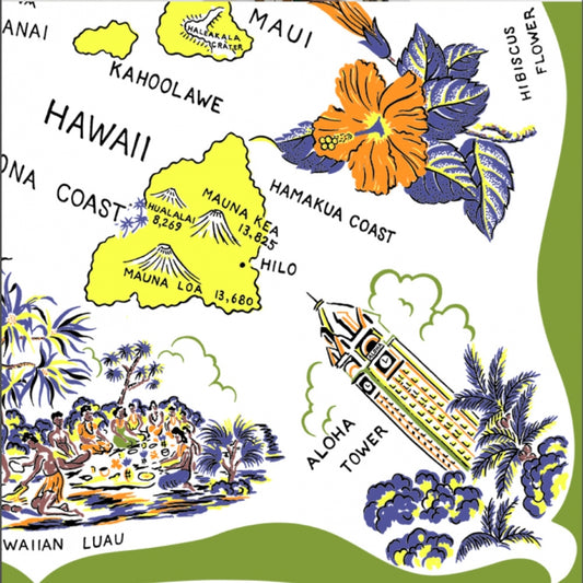 Hawaii “ (ハワイ）・ヴィンテージ風マッププリント　スカーフ Lt.green